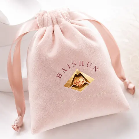 Pink Crest-Motif Velvet-Look Pouch — product gallery view