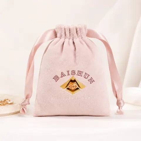 Pink Crest-Motif Velvet-Look Pouch — product gallery view