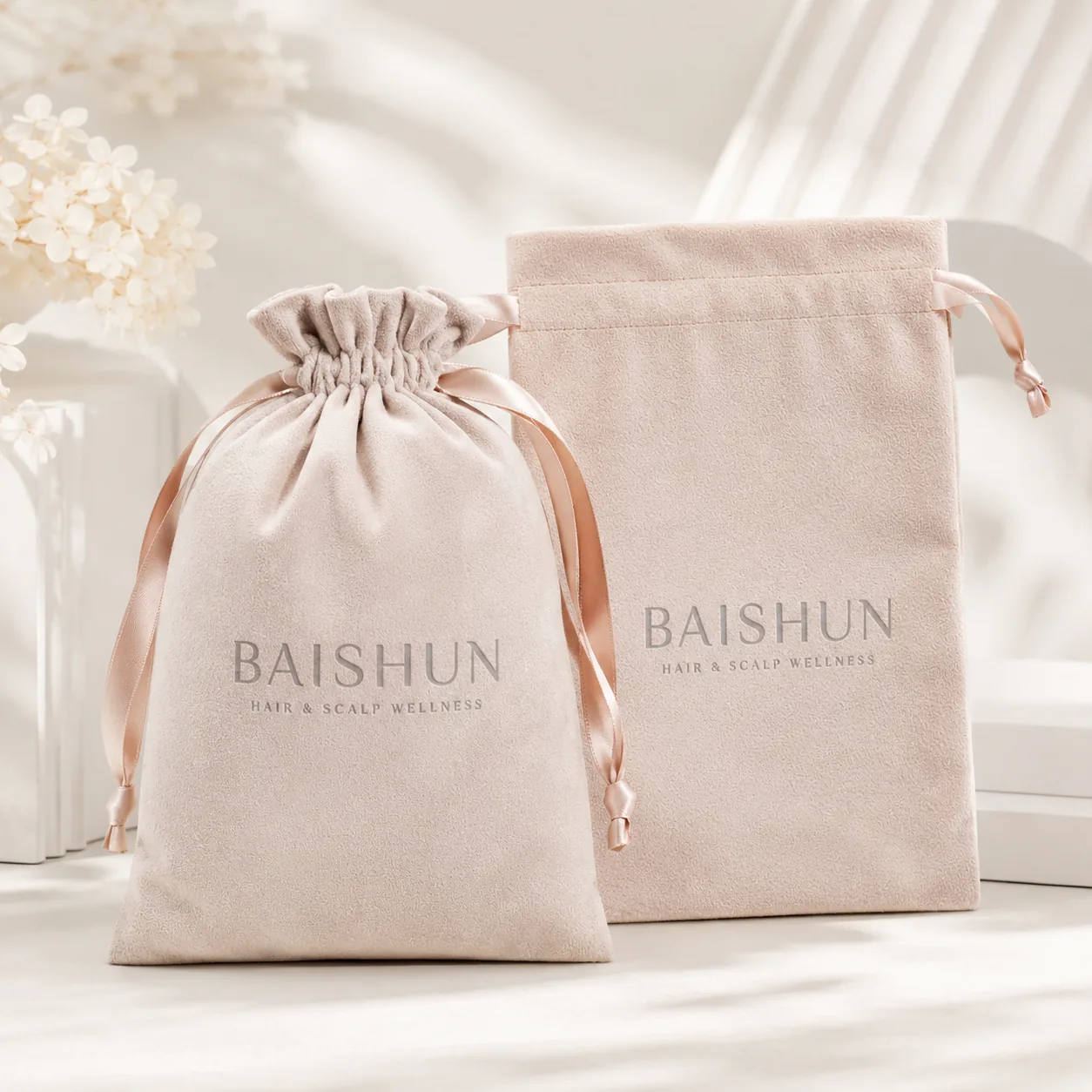 Blush Soft-Fabric Drawstring Pouch — main product view