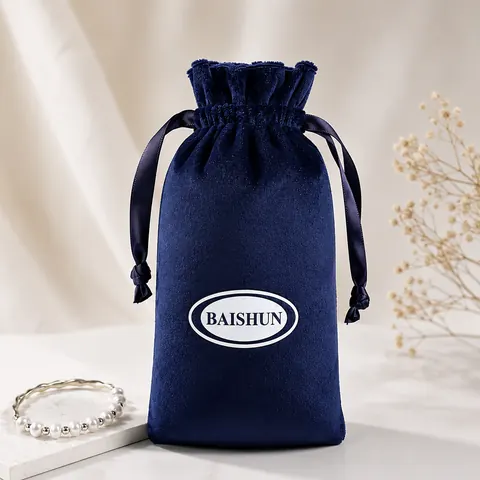 Navy Oval-Mark Velvet-Look Long Pouch