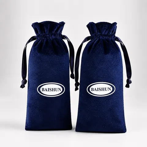 Navy Oval-Mark Velvet-Look Long Pouch — product gallery view