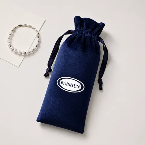 Navy Oval-Mark Velvet-Look Long Pouch — product gallery view
