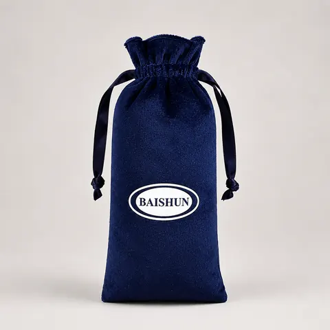 Navy Oval-Mark Velvet-Look Long Pouch — product gallery view