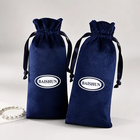 Navy Oval-Mark Velvet-Look Long Pouch — product gallery view