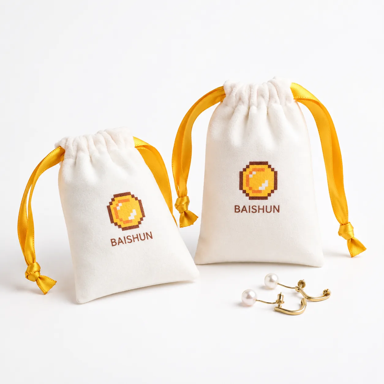 White Yellow-Cord Icon Velvet-Look Pouch — main product view