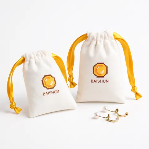 White Yellow-Cord Icon Velvet-Look Pouch