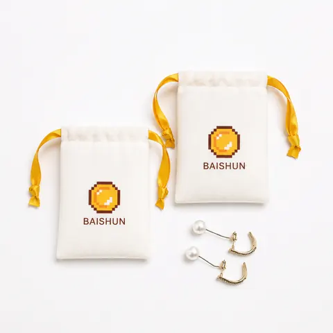 White Yellow-Cord Icon Velvet-Look Pouch — product gallery view
