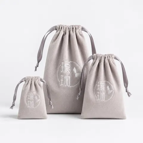 Light Gray Graphic Velvet-Look Pouch