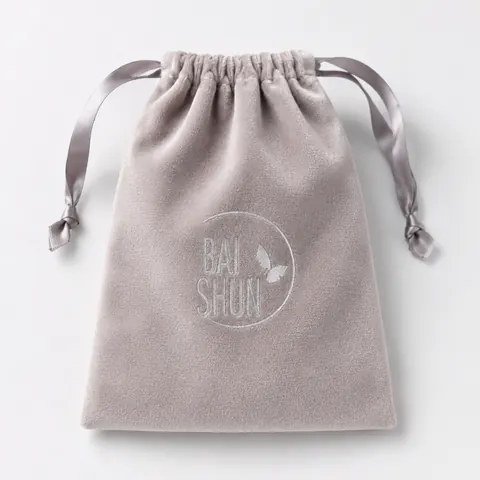 Light Gray Graphic Velvet-Look Pouch — product gallery view