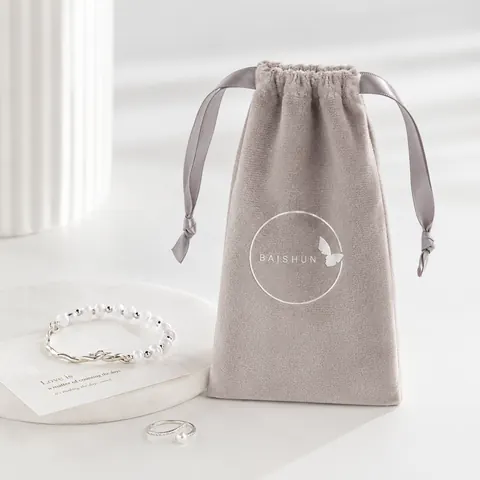 Light Gray Graphic Velvet-Look Pouch — product gallery view