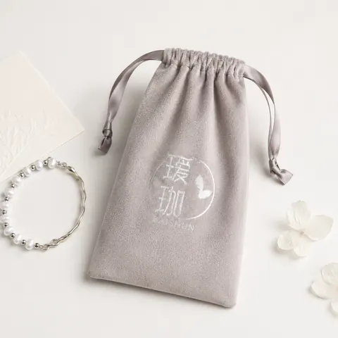 Light Gray Graphic Velvet-Look Pouch — product gallery view