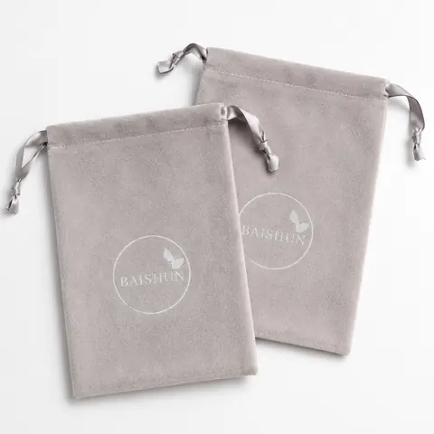 Light Gray Graphic Velvet-Look Pouch — product gallery view