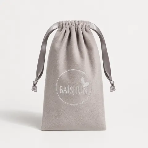 Light Gray Graphic Velvet-Look Pouch — product gallery view