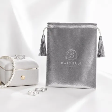 Silver Gray Tassel Velvet-Look Pouch