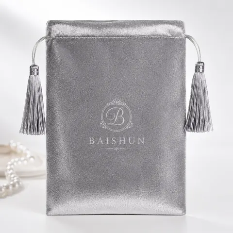 Silver Gray Tassel Velvet-Look Pouch — product gallery view