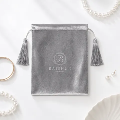 Silver Gray Tassel Velvet-Look Pouch — product gallery view