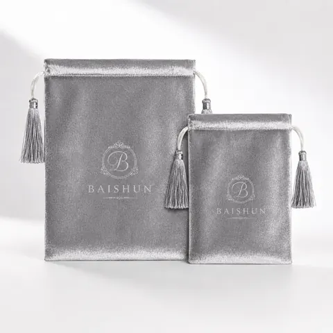 Silver Gray Tassel Velvet-Look Pouch — product gallery view