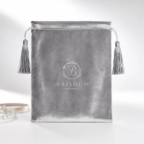 Silver Gray Tassel Velvet-Look Pouch — product gallery view