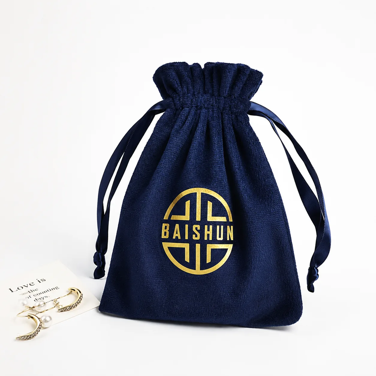 Navy Gold-Motif Velvet-Look Pouch — main product view