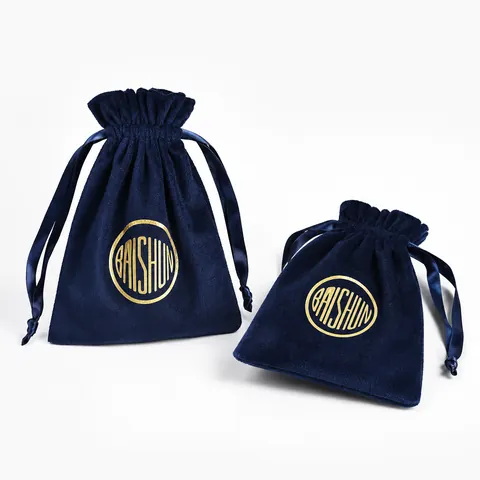 Navy Gold-Motif Velvet-Look Pouch — product gallery view