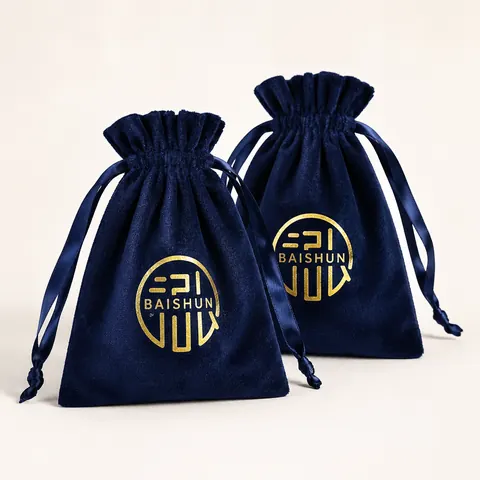 Navy Gold-Motif Velvet-Look Pouch — product gallery view