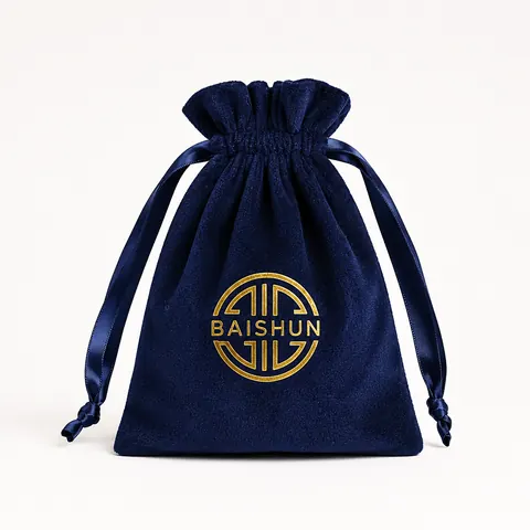 Navy Gold-Motif Velvet-Look Pouch — product gallery view