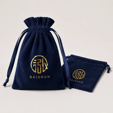 Navy Gold-Motif Velvet-Look Pouch — product gallery view