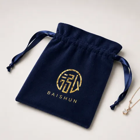 Navy Gold-Motif Velvet-Look Pouch — product gallery view