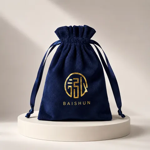 Navy Gold-Motif Velvet-Look Pouch — product gallery view