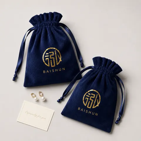 Navy Gold-Motif Velvet-Look Pouch — product gallery view