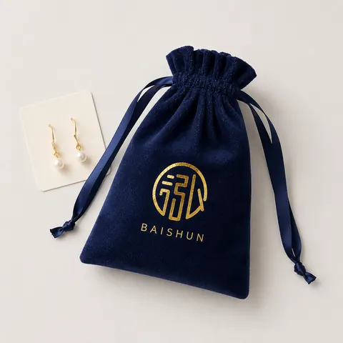 Navy Gold-Motif Velvet-Look Pouch — product gallery view