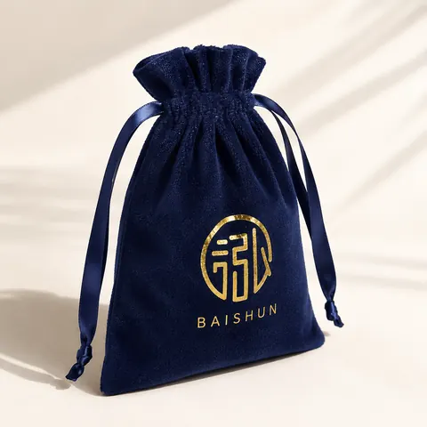 Navy Gold-Motif Velvet-Look Pouch — product gallery view