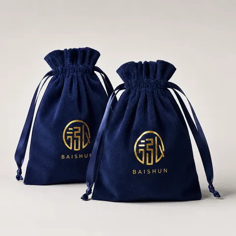 Navy Gold-Motif Velvet-Look Pouch — product gallery view