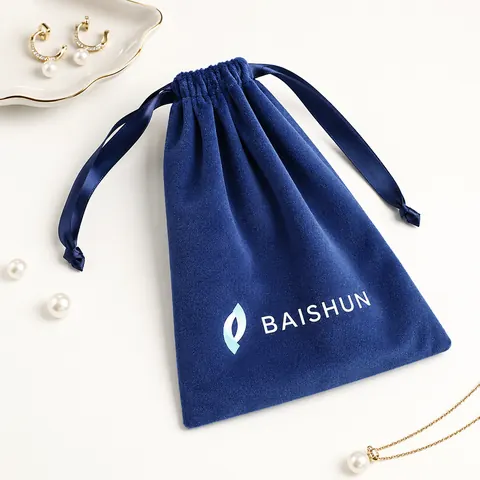 Royal Blue Leaf-Mark Velvet-Look Pouch — product gallery view