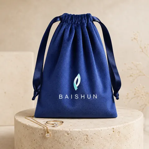 Royal Blue Leaf-Mark Velvet-Look Pouch — product gallery view