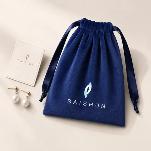 Royal Blue Leaf-Mark Velvet-Look Pouch — product gallery view