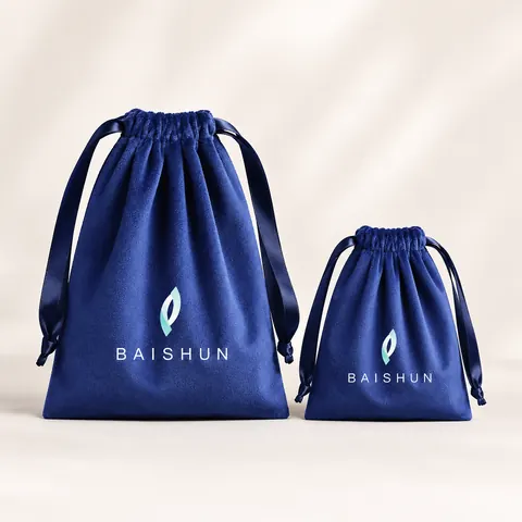 Royal Blue Leaf-Mark Velvet-Look Pouch — product gallery view