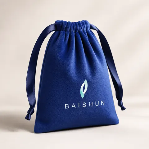Royal Blue Leaf-Mark Velvet-Look Pouch — product gallery view