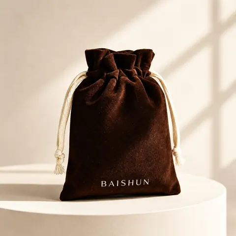 Dark Brown Velvet-Look Light-Cord Pouch