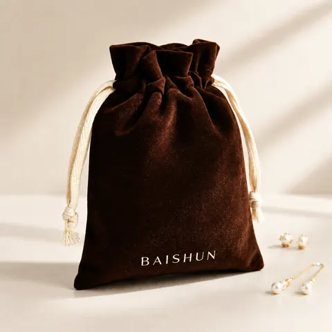 Dark Brown Velvet-Look Light-Cord Pouch — product gallery view
