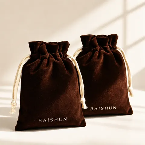 Dark Brown Velvet-Look Light-Cord Pouch — product gallery view