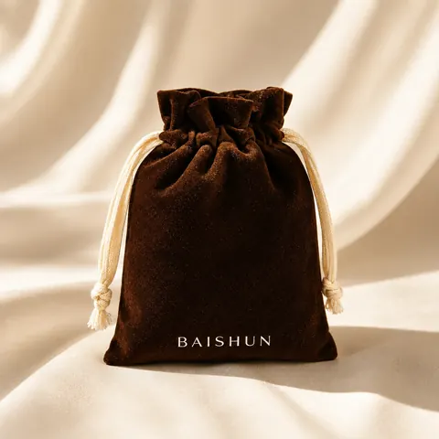 Dark Brown Velvet-Look Light-Cord Pouch — product gallery view