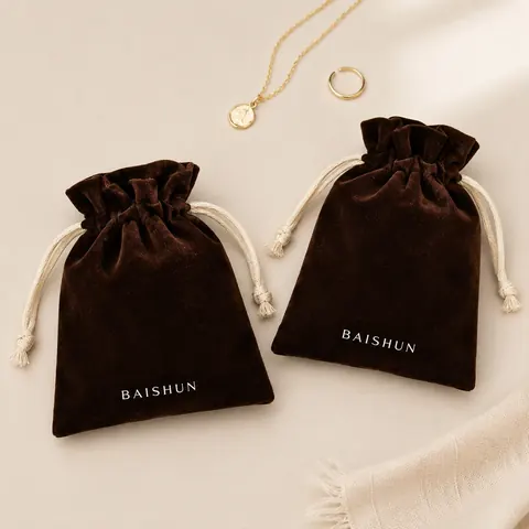 Dark Brown Velvet-Look Light-Cord Pouch — product gallery view