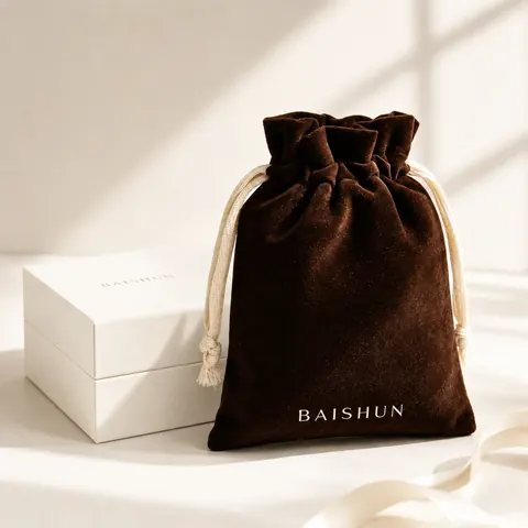 Dark Brown Velvet-Look Light-Cord Pouch — product gallery view