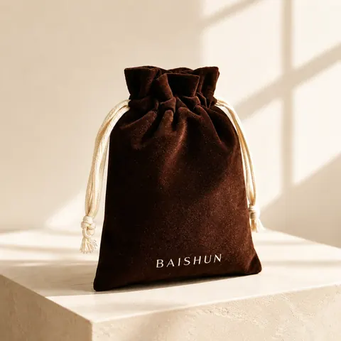 Dark Brown Velvet-Look Light-Cord Pouch — product gallery view