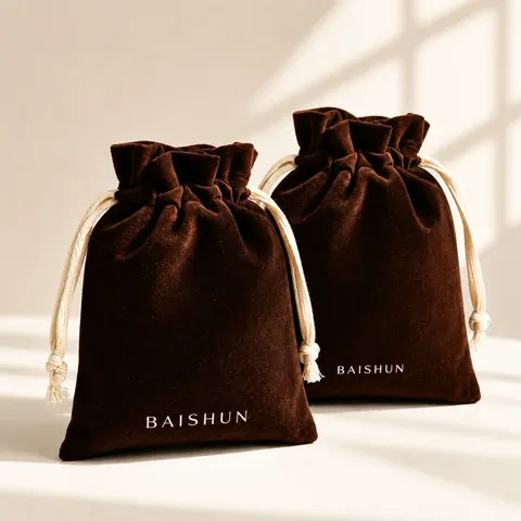Dark Brown Velvet-Look Light-Cord Pouch — product gallery view