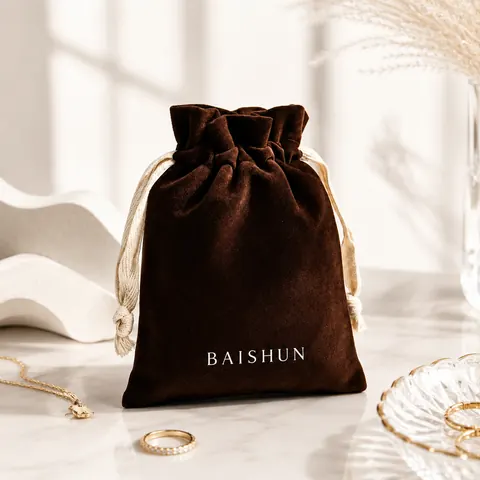 Dark Brown Velvet-Look Light-Cord Pouch — product gallery view