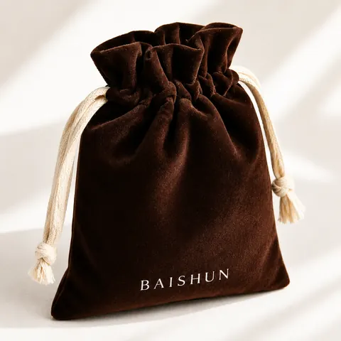 Dark Brown Velvet-Look Light-Cord Pouch — product gallery view