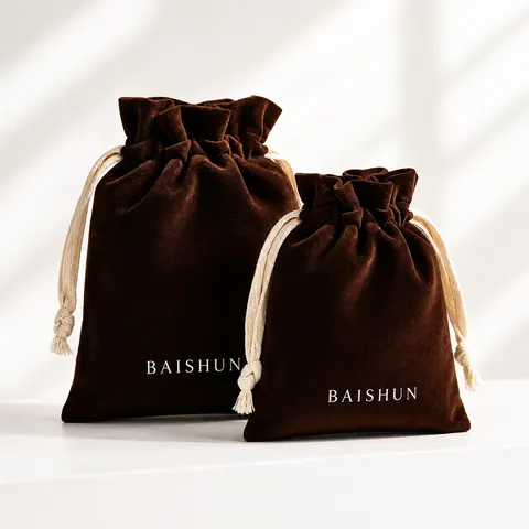Dark Brown Velvet-Look Light-Cord Pouch — product gallery view