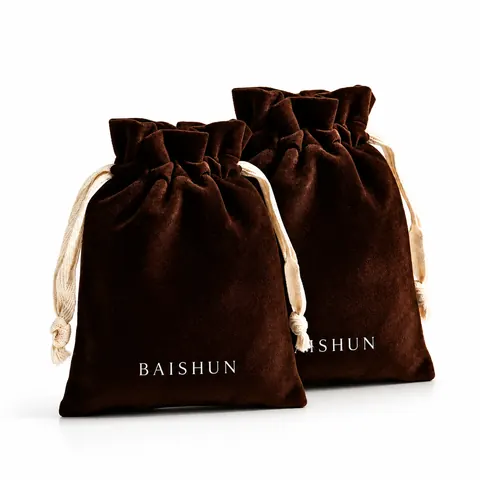 Dark Brown Velvet-Look Light-Cord Pouch — product gallery view